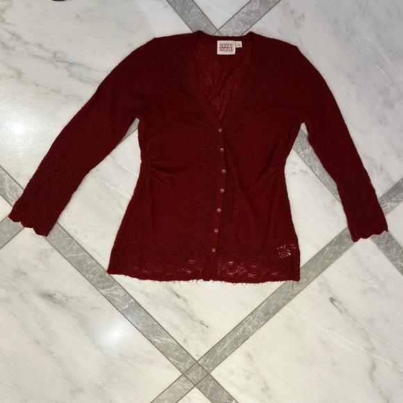 Rosie Niera for Anthropologie ox blood red cardigan - Picture 2 of 7